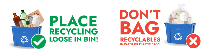 place recycling loose in a bin do not bag recyclables reminder from syracuse haulers waste removal near syracuse ny